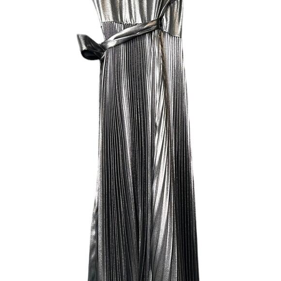 A.L.C. Metallic Silver Kristo Pleated Wrap Midi Dress 0 - Picture 8 of 11